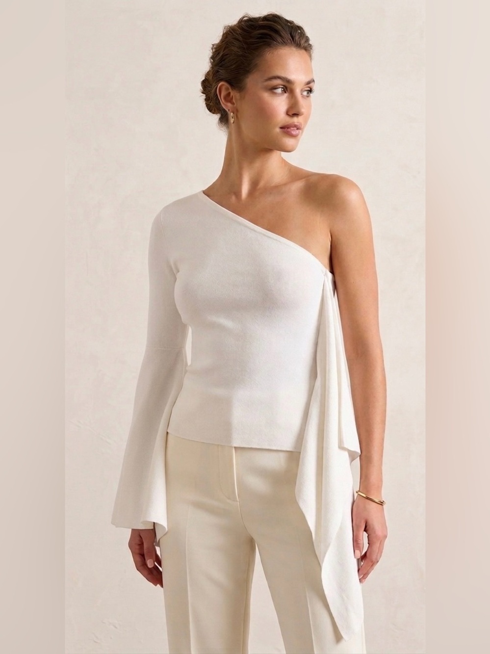 Club Monaco Asymmetrical Knit Top – Ivory, Size Small
